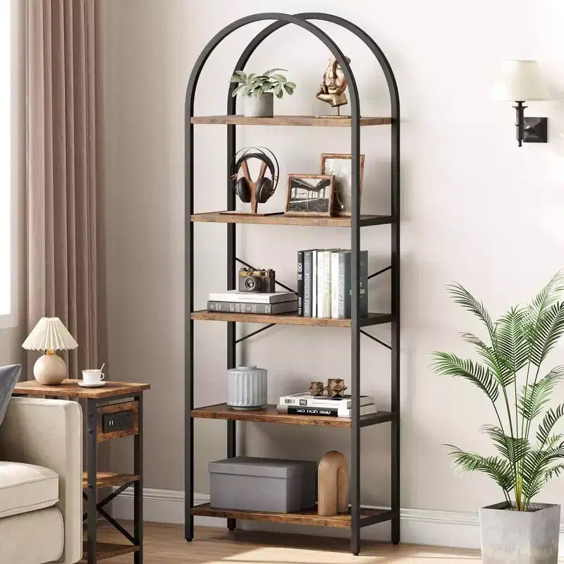 70.8 Tall 5 Tier Arched Bookcase, Tall Shelf for CDs/Books, Home Office Shelf Storage Organizer, Modern Book Shelf for Bedroom & Living