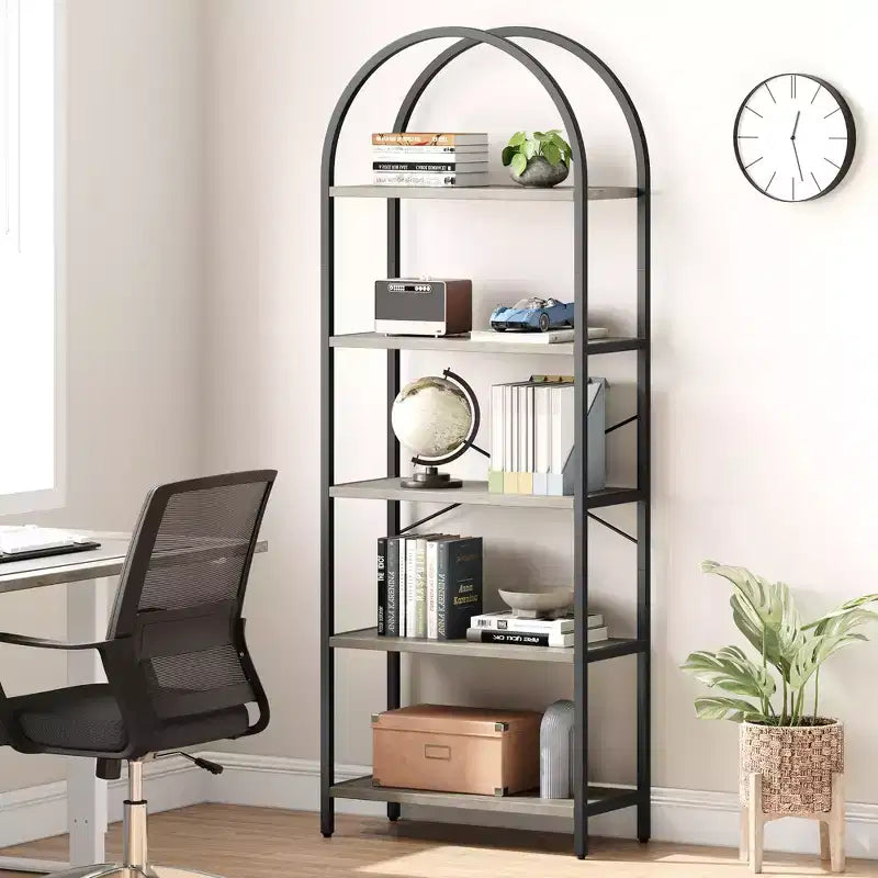 70.8 Tall 5 Tier Arched Bookcase, Tall Shelf for CDs/Books, Home Office Shelf Storage Organizer, Modern Book Shelf for Bedroom & Living