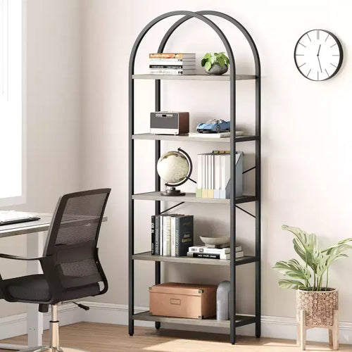 70.8 Tall 5 Tier Arched Bookcase, Tall Shelf for CDs/Books, Home Office Shelf Storage Organizer, Modern Book Shelf for Bedroom & Living