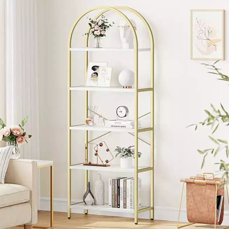 70.8 Tall 5 Tier Arched Bookcase, Tall Shelf for CDs/Books, Home Office Shelf Storage Organizer, Modern Book Shelf for Bedroom & Living