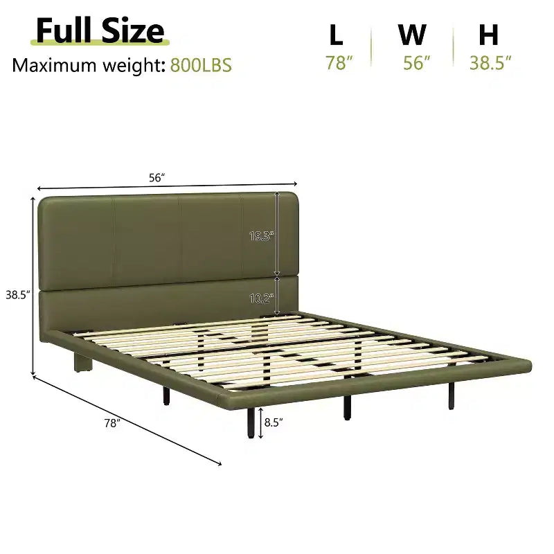 Okak Queen/Full Bedroom Floating Bed Frame with PU Leather Headboard & LED Light,Modern Platform Bed No Box Spring Needed