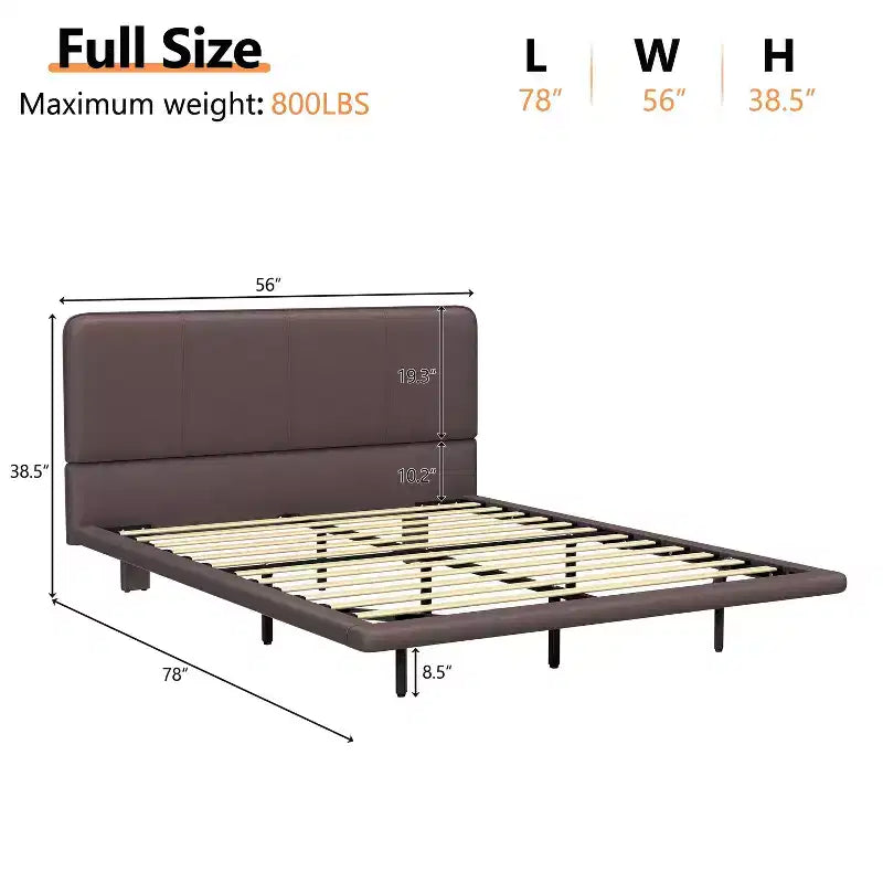 Okak Queen/Full Bedroom Floating Bed Frame with PU Leather Headboard & LED Light,Modern Platform Bed No Box Spring Needed