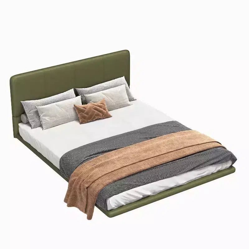 Okak Queen/Full Bedroom Floating Bed Frame with PU Leather Headboard & LED Light,Modern Platform Bed No Box Spring Needed