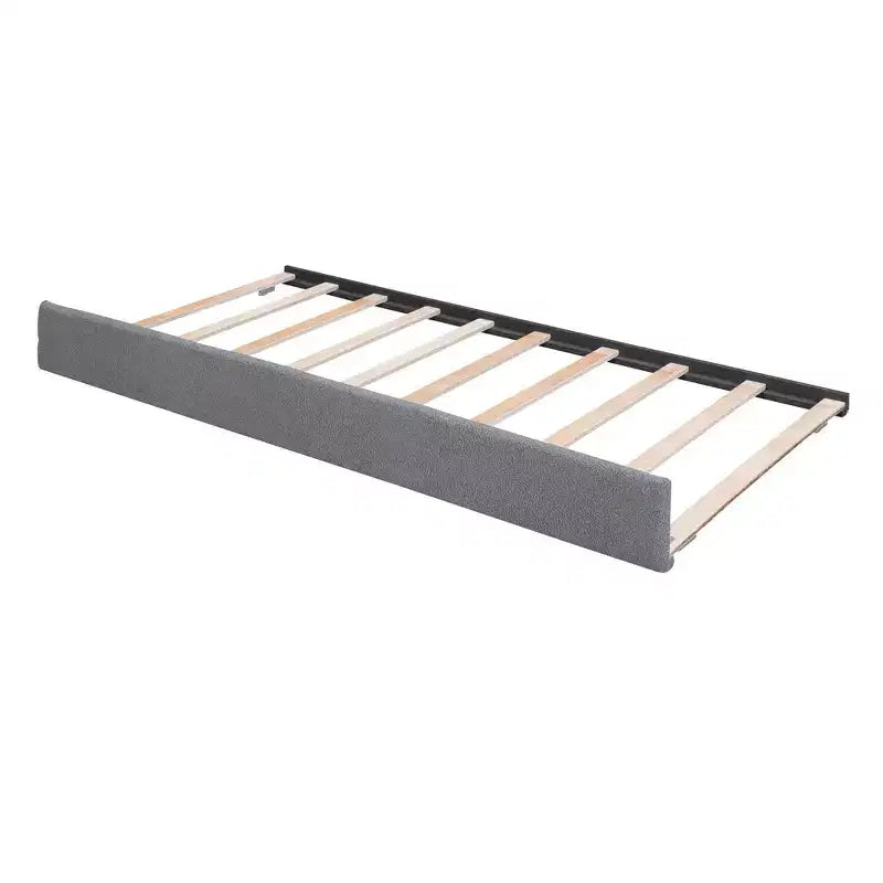 Whisen Twin Size Teddy Fleece Platform Bed with Upholstered, Pull-Out Trundle and Plush Fabric, Easy Assembly