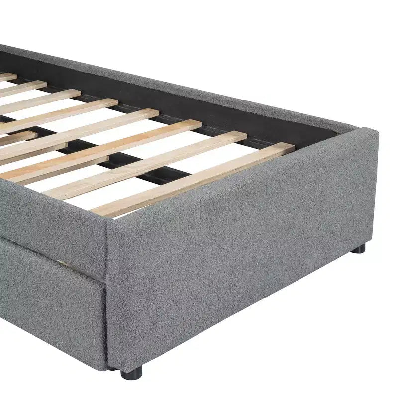 Whisen Twin Size Teddy Fleece Platform Bed with Upholstered, Pull-Out Trundle and Plush Fabric, Easy Assembly