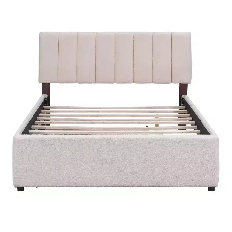 Whisen Twin Size Teddy Fleece Platform Bed with Upholstered, Pull-Out Trundle and Plush Fabric, Easy Assembly