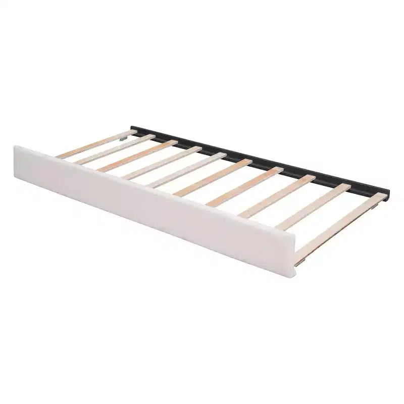 Whisen Twin Size Teddy Fleece Platform Bed with Upholstered, Pull-Out Trundle and Plush Fabric, Easy Assembly
