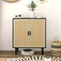 Bohemian Sideboard, 31.5 Buffet Cabinet with 2 Rattan Doors and Shelves for Living Room, Hallway