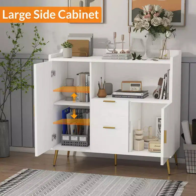 Large Kitchen Storage CabinetWooden Farmhouse Buffet Sideboard with 2 Drawers and 2 Doors,