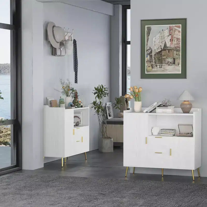 Large Kitchen Storage CabinetWooden Farmhouse Buffet Sideboard with 2 Drawers and 2 Doors,