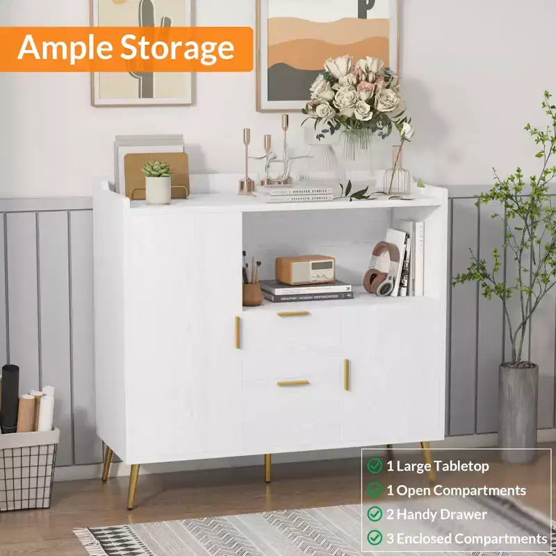 Large Kitchen Storage CabinetWooden Farmhouse Buffet Sideboard with 2 Drawers and 2 Doors,