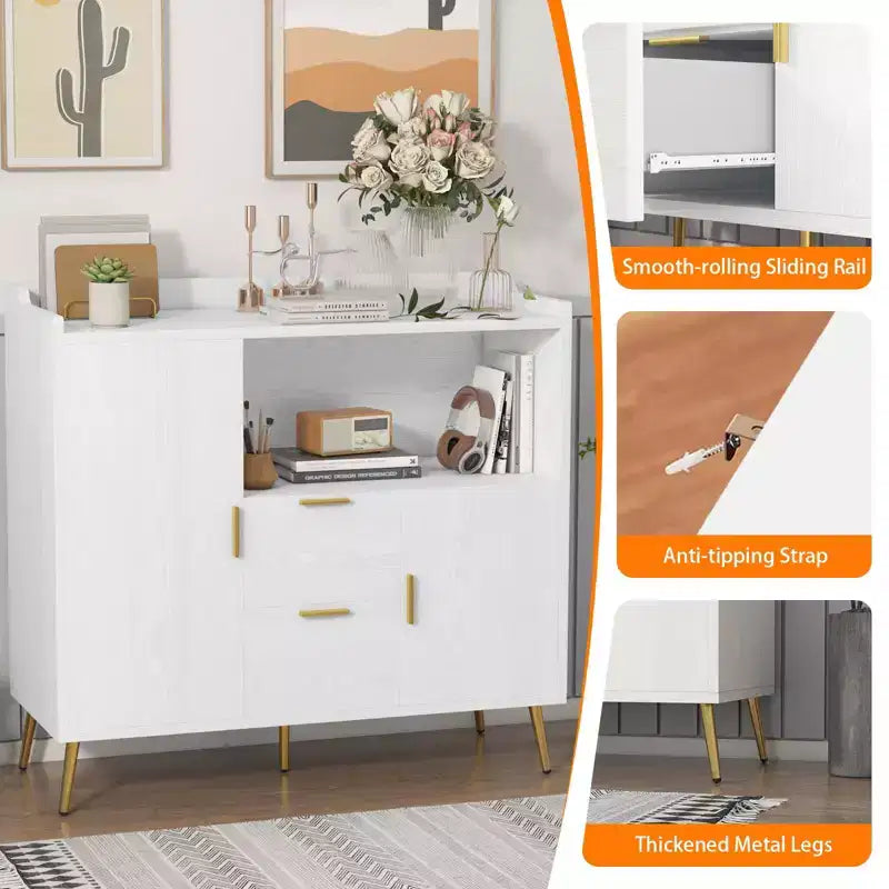 Large Kitchen Storage CabinetWooden Farmhouse Buffet Sideboard with 2 Drawers and 2 Doors,