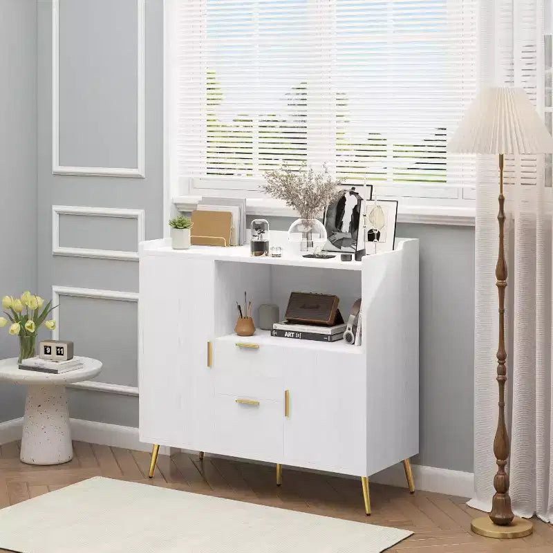 Large Kitchen Storage CabinetWooden Farmhouse Buffet Sideboard with 2 Drawers and 2 Doors,