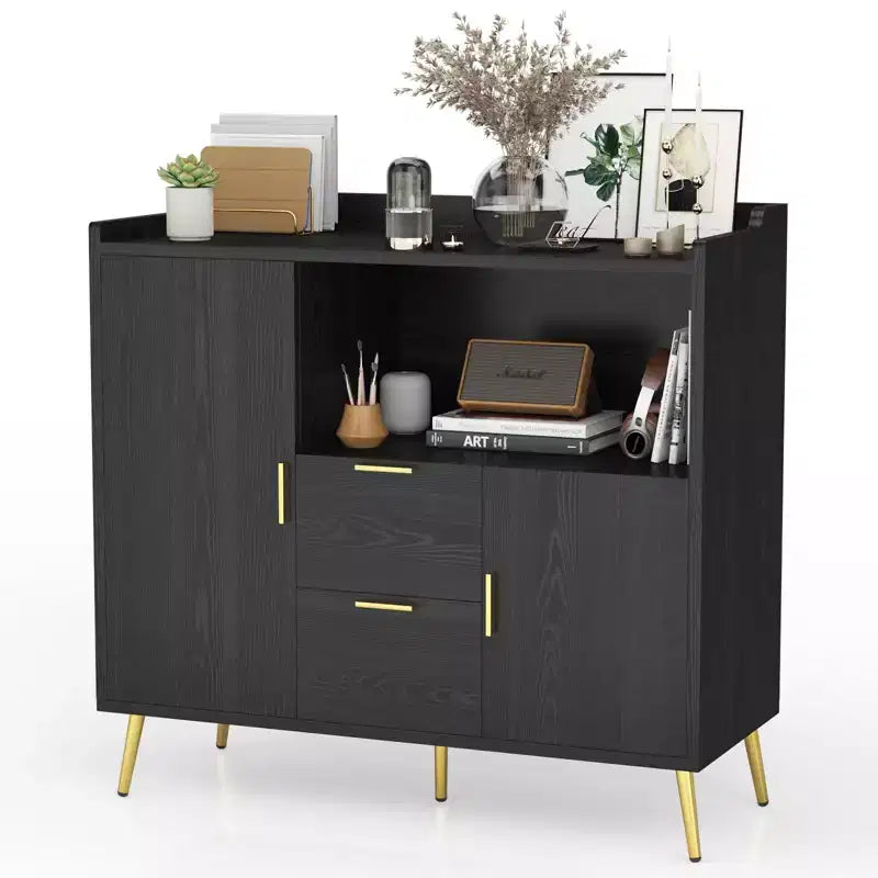 Large Kitchen Storage CabinetWooden Farmhouse Buffet Sideboard with 2 Drawers and 2 Doors,