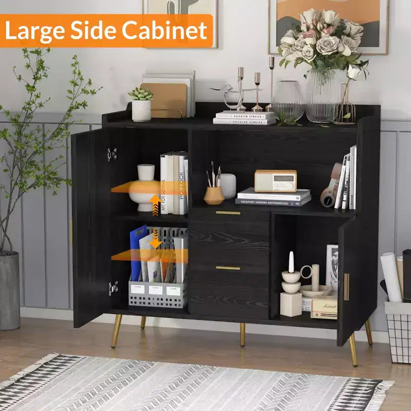 Large Kitchen Storage CabinetWooden Farmhouse Buffet Sideboard with 2 Drawers and 2 Doors,