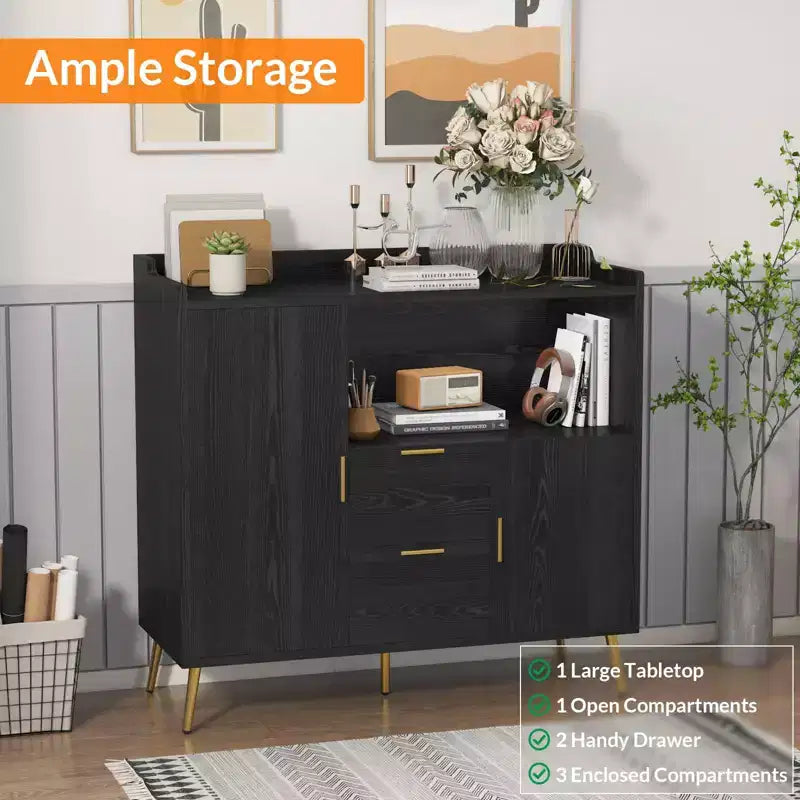 Large Kitchen Storage CabinetWooden Farmhouse Buffet Sideboard with 2 Drawers and 2 Doors,
