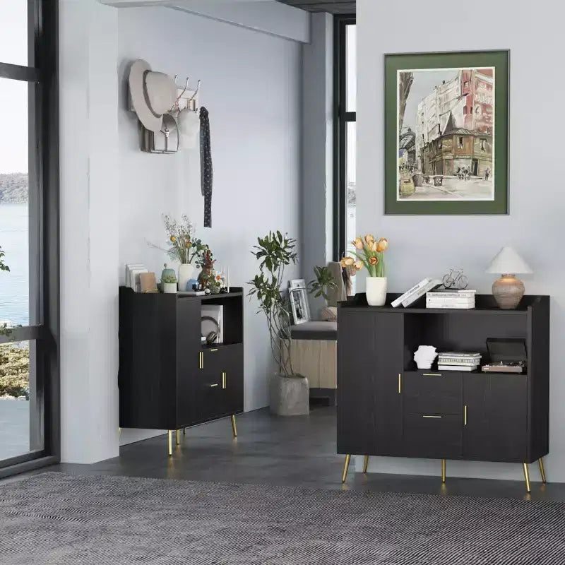 Large Kitchen Storage CabinetWooden Farmhouse Buffet Sideboard with 2 Drawers and 2 Doors,