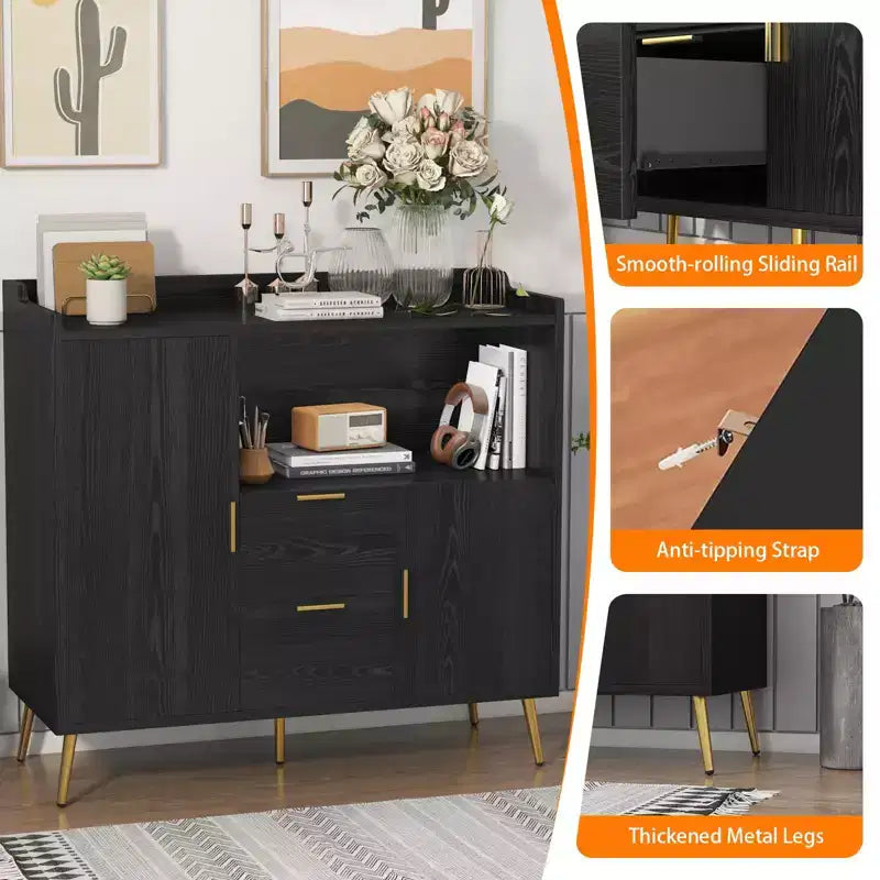 Large Kitchen Storage CabinetWooden Farmhouse Buffet Sideboard with 2 Drawers and 2 Doors,