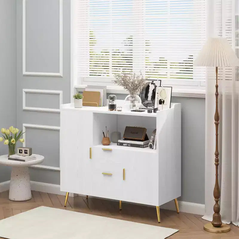 Large Kitchen Storage CabinetWooden Farmhouse Buffet Sideboard with 2 Drawers and 2 Doors,