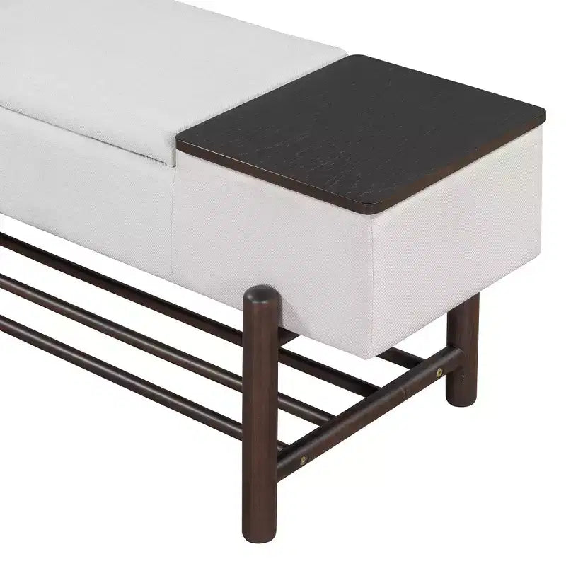 Farmhouse Upholstered Storage Bench, Modern Entryway Bench with Hidden Compartment & Lower Rack - ModernLuxe