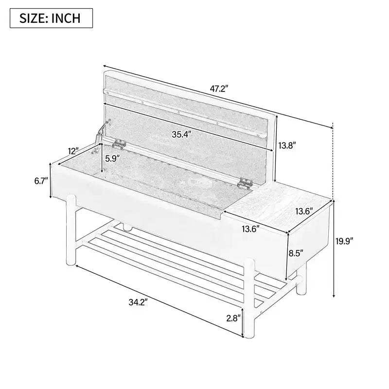 Farmhouse Upholstered Storage Bench, Modern Entryway Bench with Hidden Compartment & Lower Rack - ModernLuxe