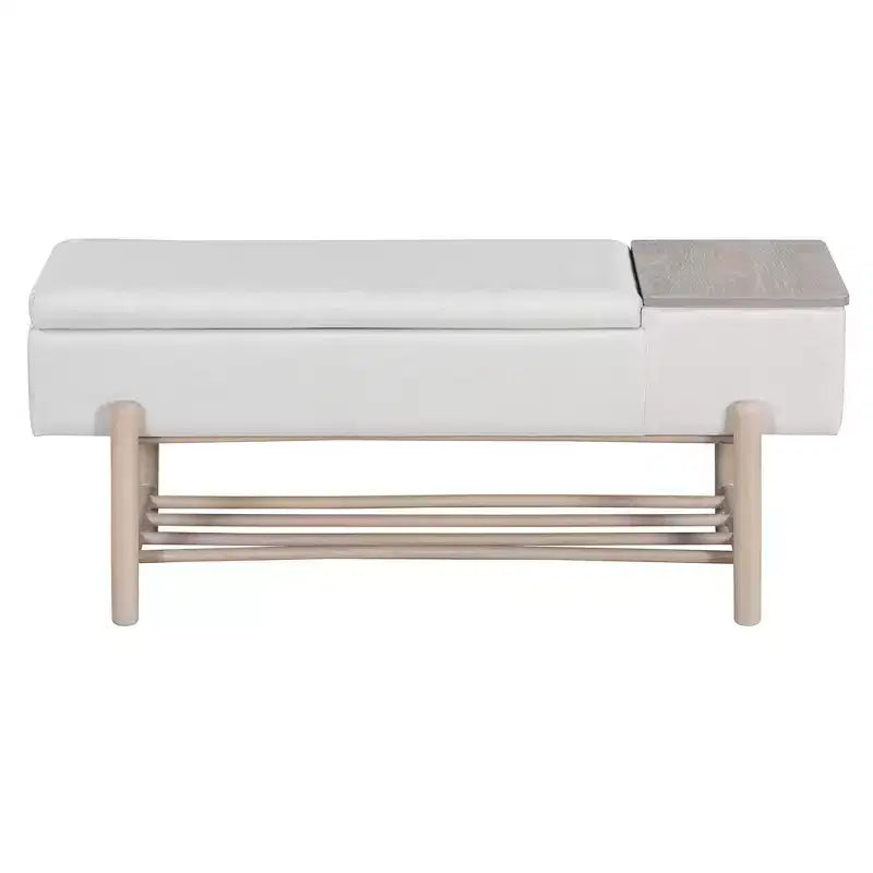 Farmhouse Upholstered Storage Bench, Modern Entryway Bench with Hidden Compartment & Lower Rack - ModernLuxe