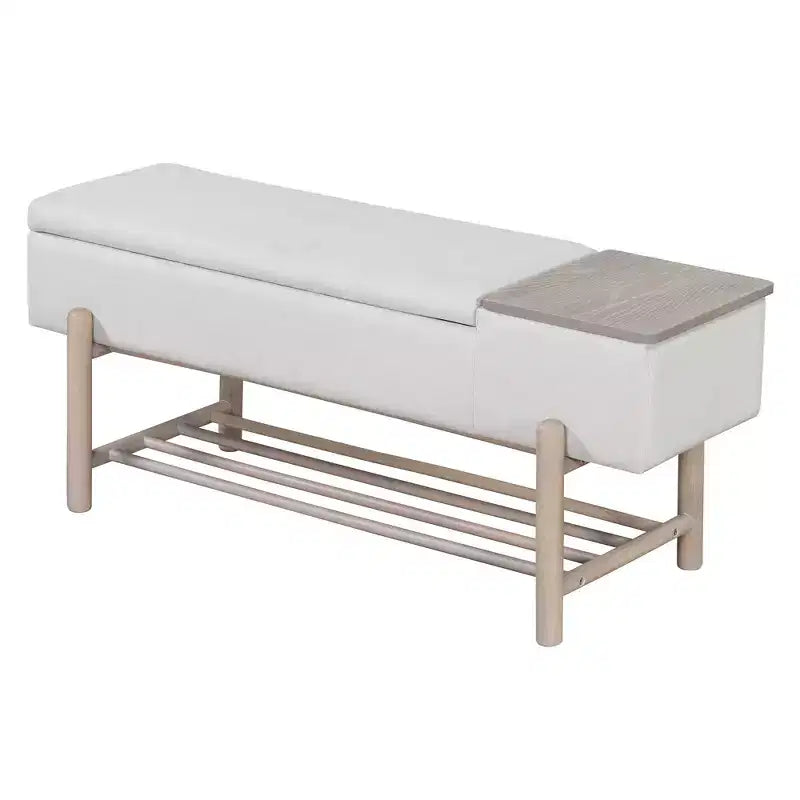 Farmhouse Upholstered Storage Bench, Modern Entryway Bench with Hidden Compartment & Lower Rack - ModernLuxe