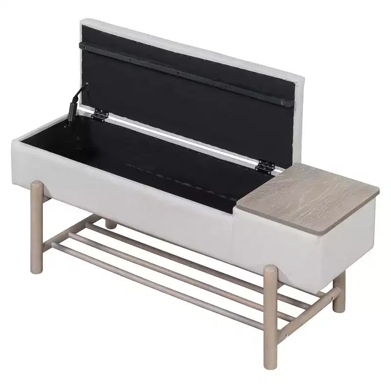 Farmhouse Upholstered Storage Bench, Modern Entryway Bench with Hidden Compartment & Lower Rack - ModernLuxe