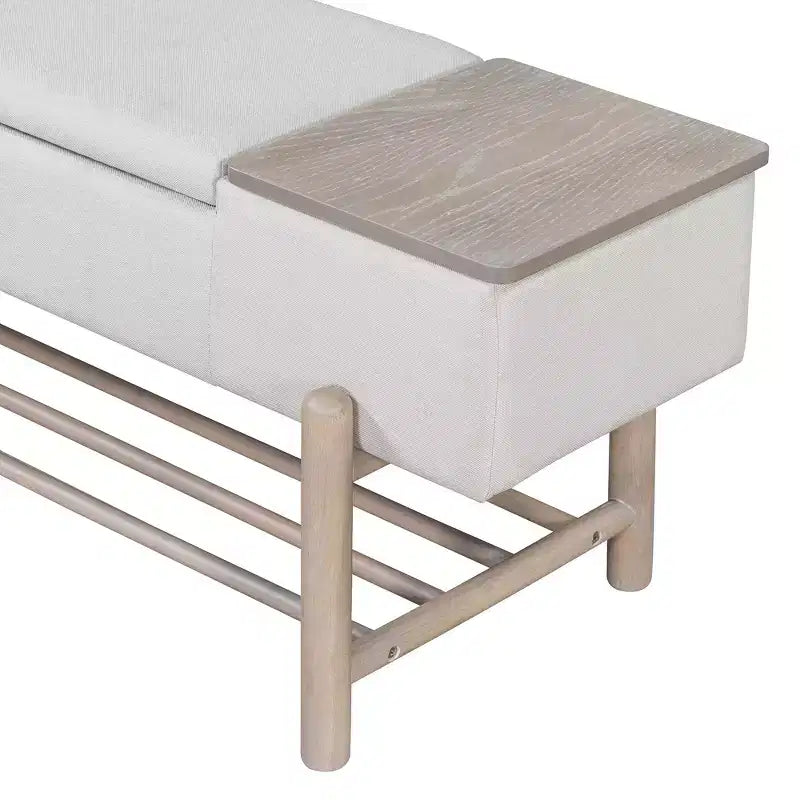 Farmhouse Upholstered Storage Bench, Modern Entryway Bench with Hidden Compartment & Lower Rack - ModernLuxe