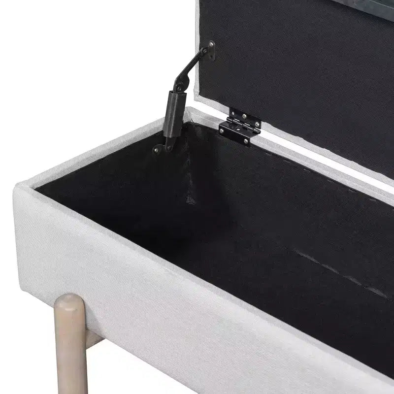 Farmhouse Upholstered Storage Bench, Modern Entryway Bench with Hidden Compartment & Lower Rack - ModernLuxe