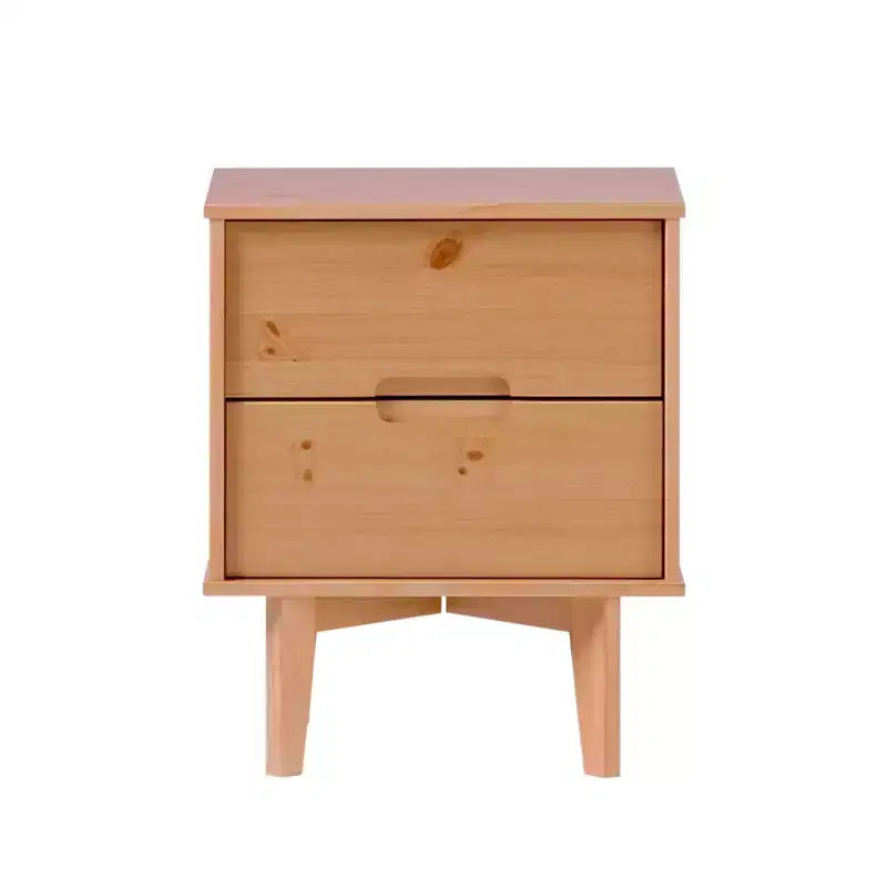 Mid-Century Modern Solid Wood 2-Drawer Nightstand C Natural Pine