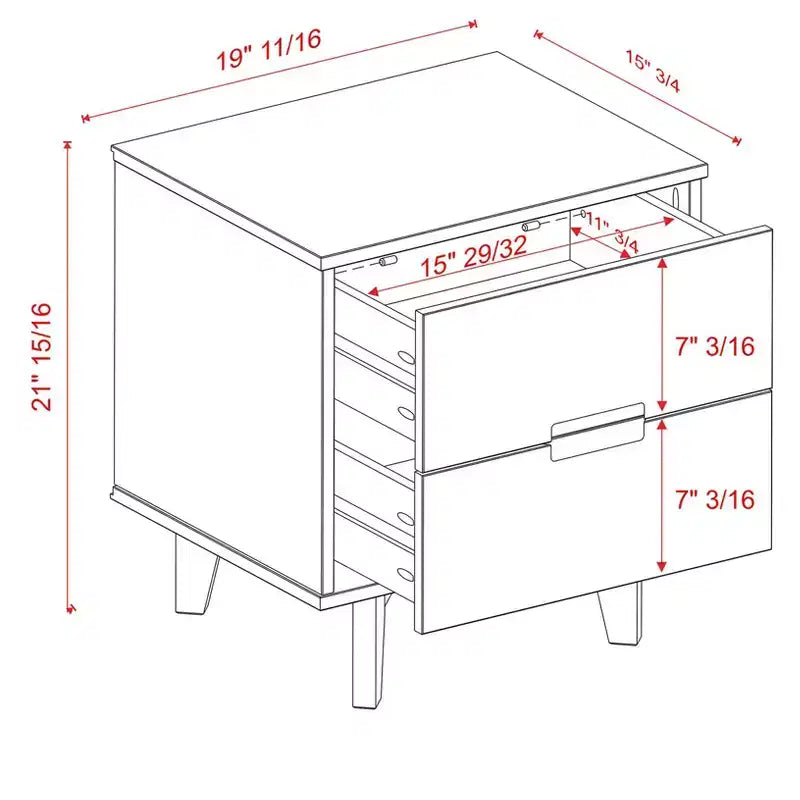 Mid-Century Modern Solid Wood 2-Drawer Nightstand C Natural Pine