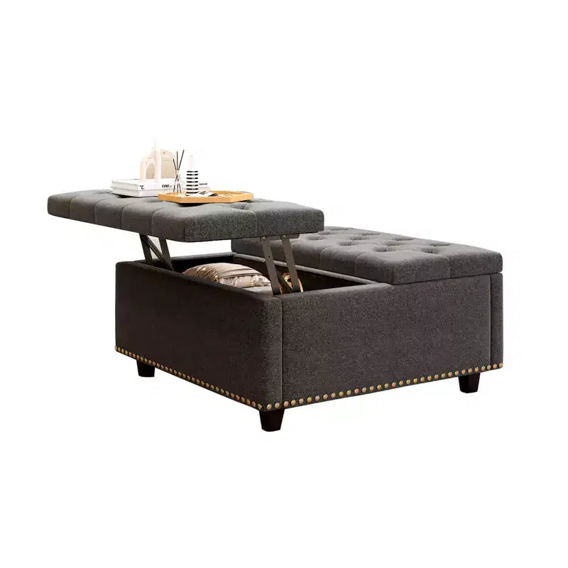 32 Leather Coffee Table Storage Ottoman, Square Lift-Top Ottoman Cube Bench, Large Square Storage Coffee Table