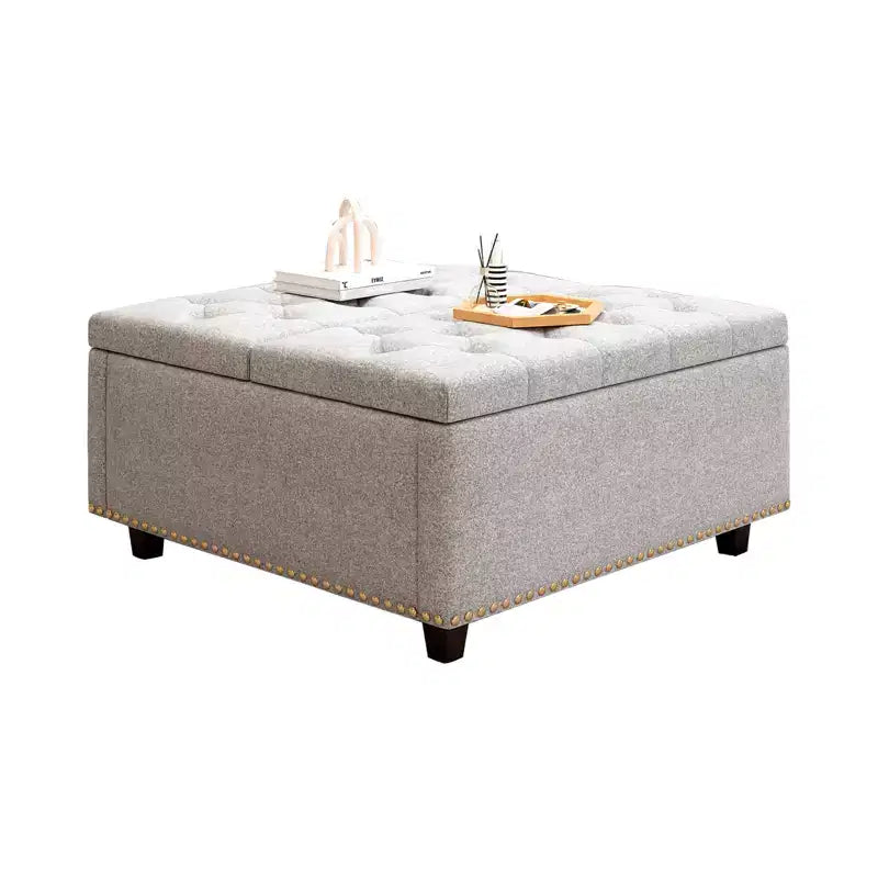 32 Leather Coffee Table Storage Ottoman, Square Lift-Top Ottoman Cube Bench, Large Square Storage Coffee Table
