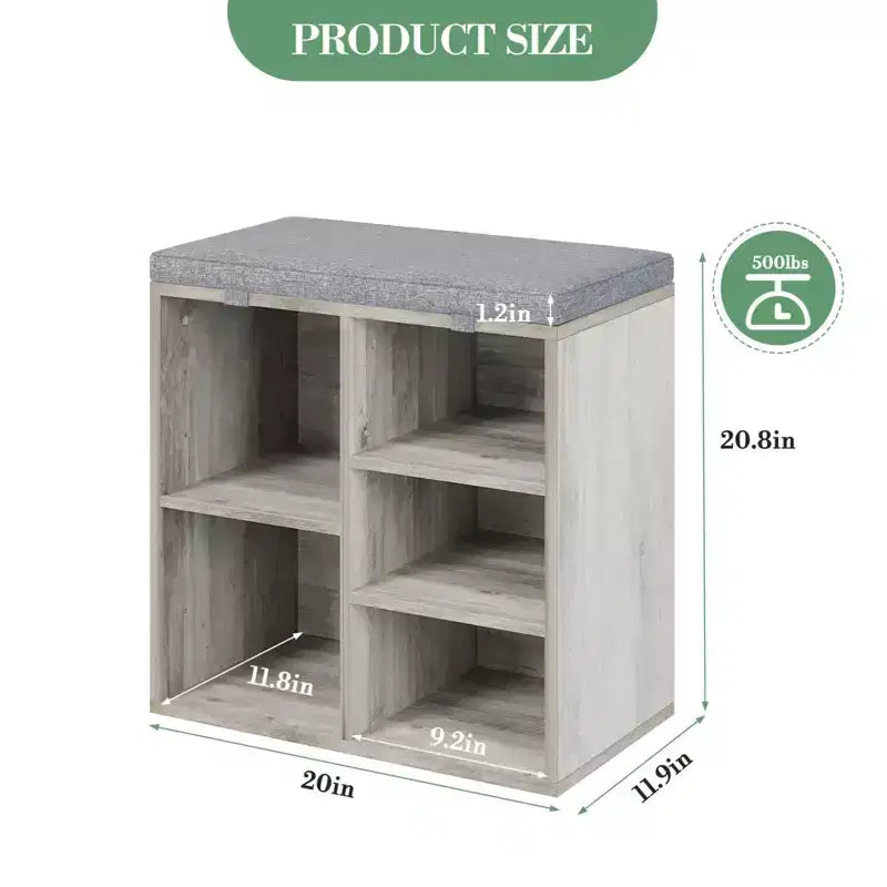 Shoe Bench with Storage, Entryway Bench with Cushioned Seat & Adjustable Shelves for Hallway and Mudroom
