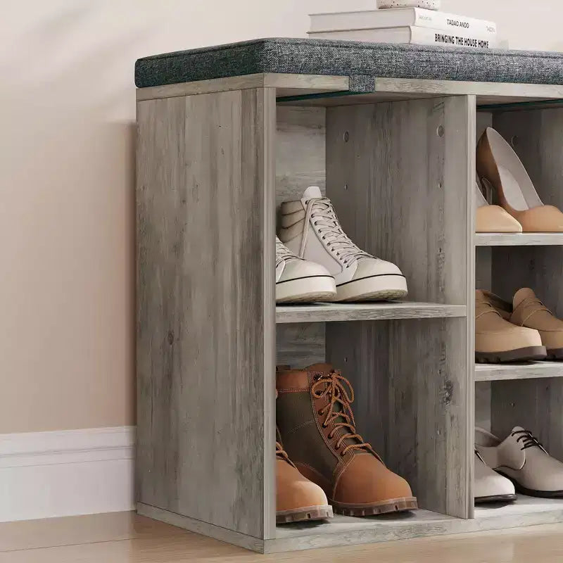 Shoe Bench with Storage, Entryway Bench with Cushioned Seat & Adjustable Shelves for Hallway and Mudroom