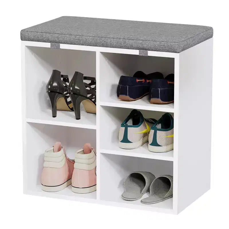 Shoe Bench with Storage, Entryway Bench with Cushioned Seat & Adjustable Shelves for Hallway and Mudroom