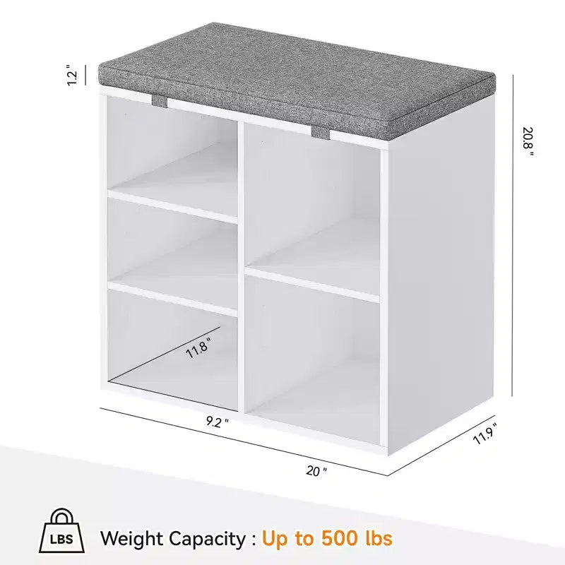 Shoe Bench with Storage, Entryway Bench with Cushioned Seat & Adjustable Shelves for Hallway and Mudroom