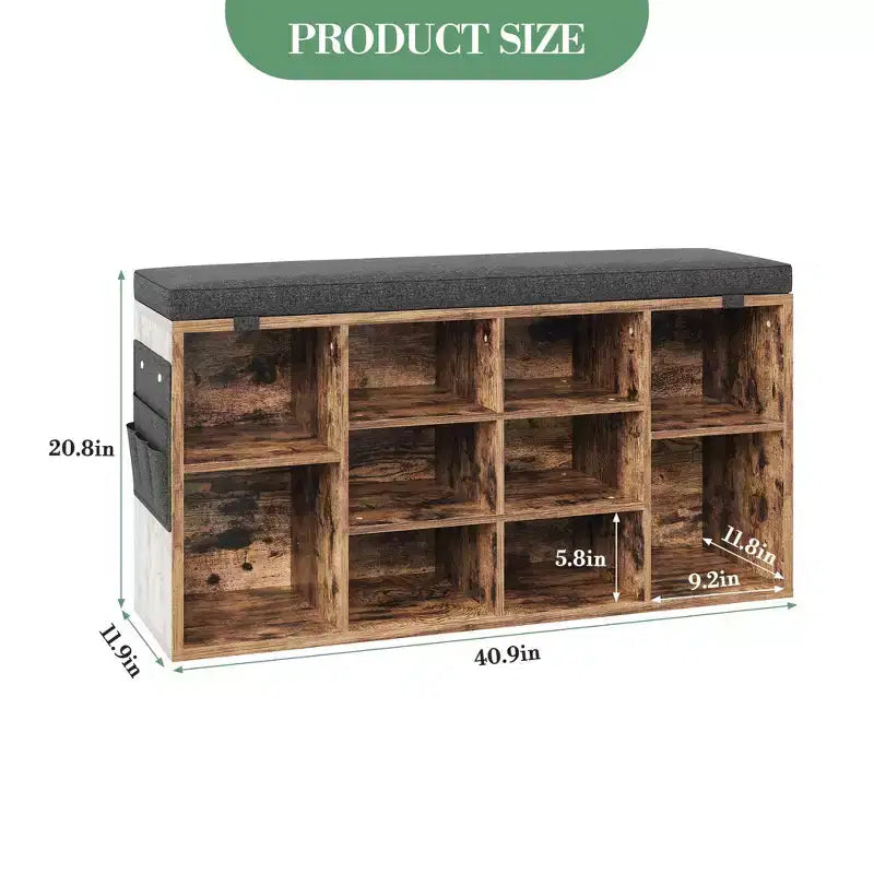 Shoe Bench with Storage, Entryway Bench with Cushioned Seat & Adjustable Shelves for Hallway and Mudroom