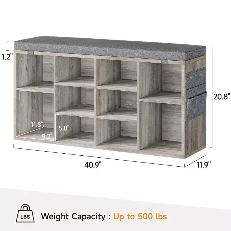 Shoe Bench with Storage, Entryway Bench with Cushioned Seat & Adjustable Shelves for Hallway and Mudroom