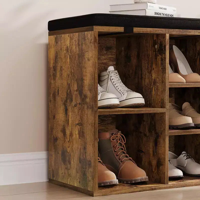Shoe Bench with Storage, Entryway Bench with Cushioned Seat & Adjustable Shelves for Hallway and Mudroom