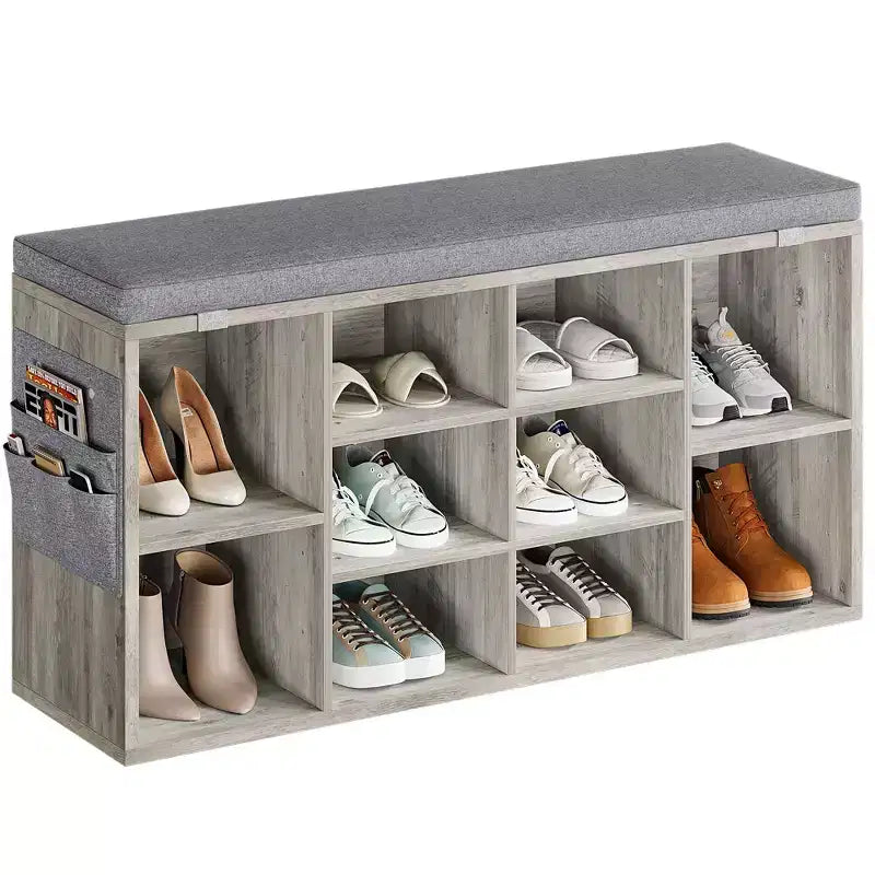 Shoe Bench with Storage, Entryway Bench with Cushioned Seat & Adjustable Shelves for Hallway and Mudroom