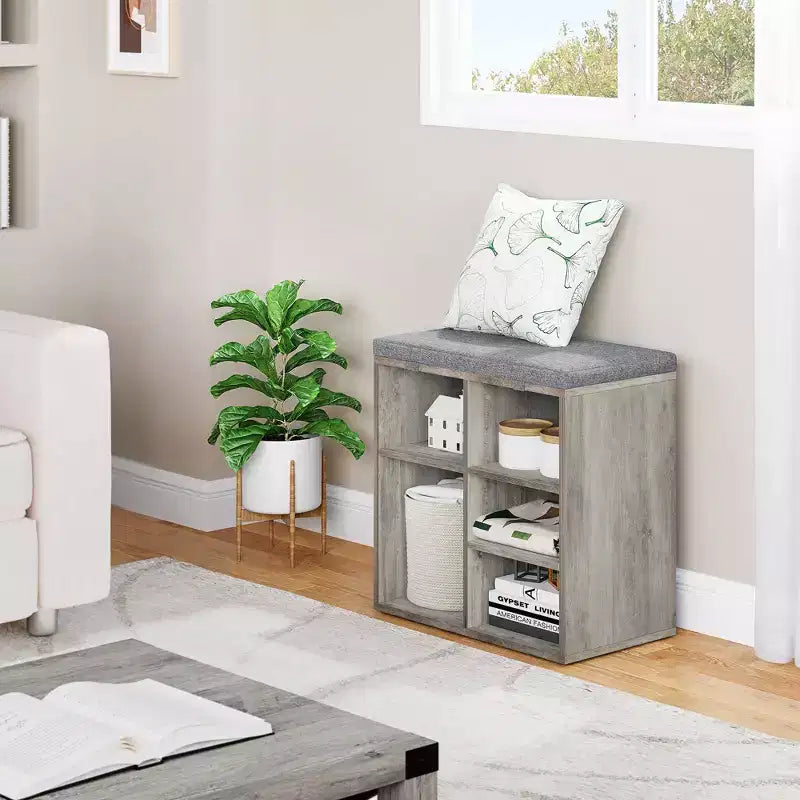 Shoe Bench with Storage, Entryway Bench with Cushioned Seat & Adjustable Shelves for Hallway and Mudroom