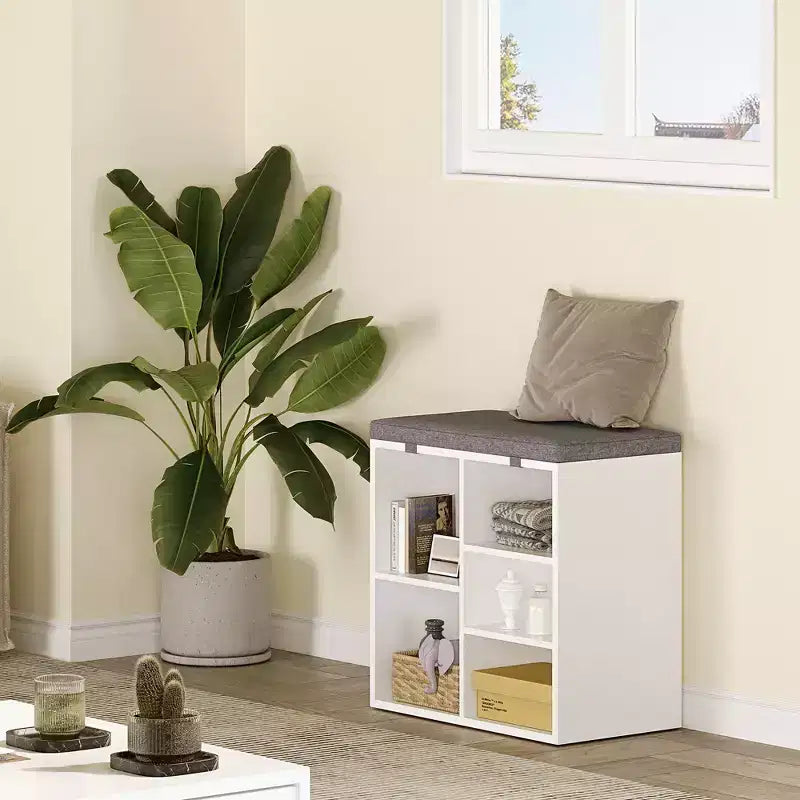 Shoe Bench with Storage, Entryway Bench with Cushioned Seat & Adjustable Shelves for Hallway and Mudroom