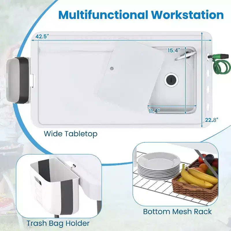Folding Fish Cleaning Table with Sink, Outdoor Fillet Station Portable Camping Station with Faucet Drainage Hose