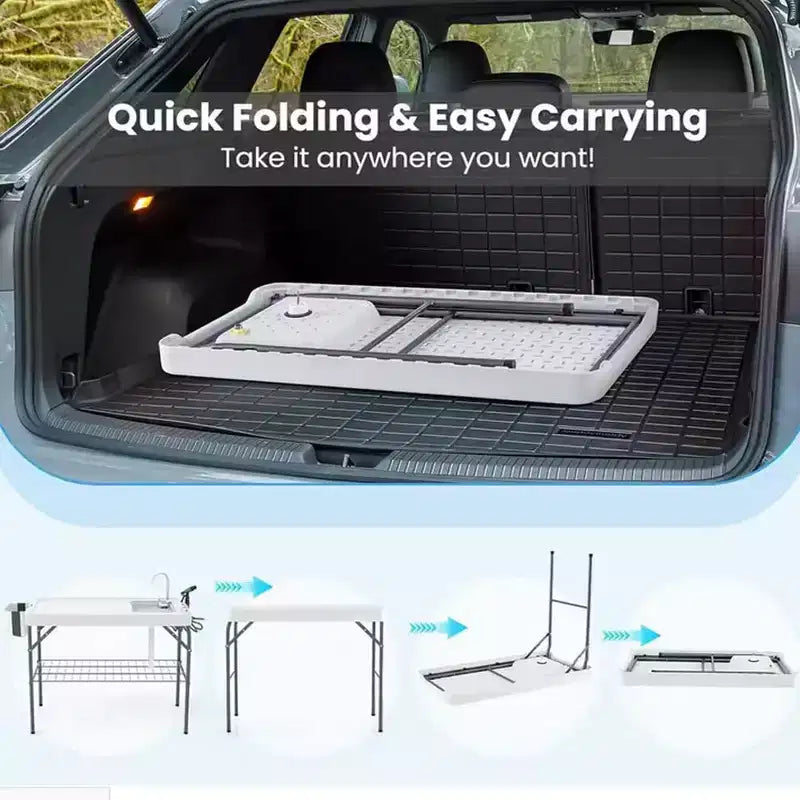 Folding Fish Cleaning Table with Sink, Outdoor Fillet Station Portable Camping Station with Faucet Drainage Hose