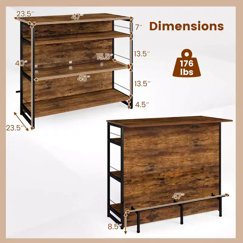 Costway Kitchen Island, 4-Tier Mini Bar Table Height Pub Table with Footrest, Wine Rack