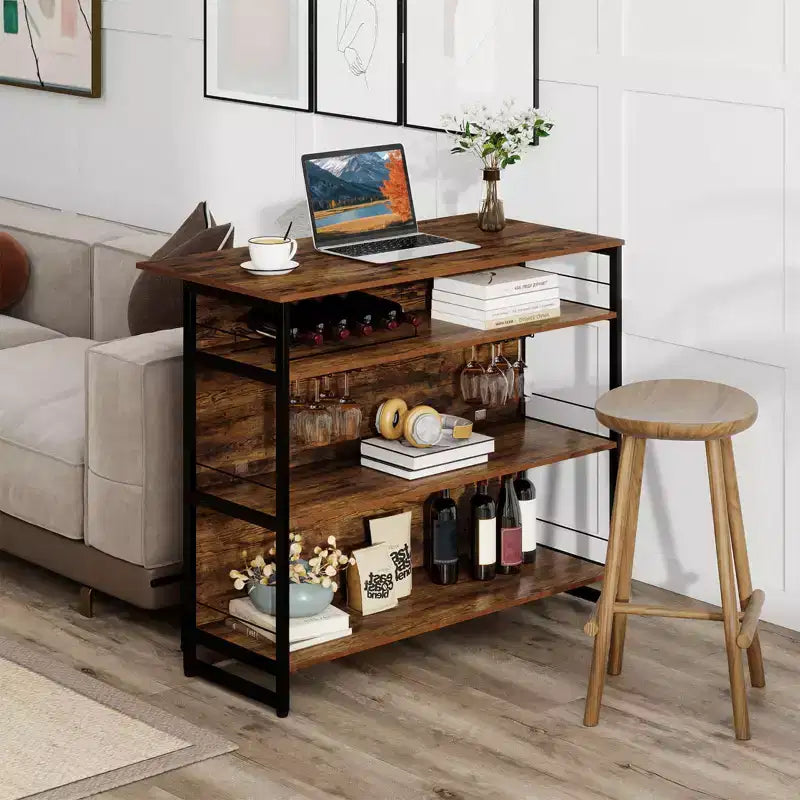 Costway Kitchen Island, 4-Tier Mini Bar Table Height Pub Table with Footrest, Wine Rack
