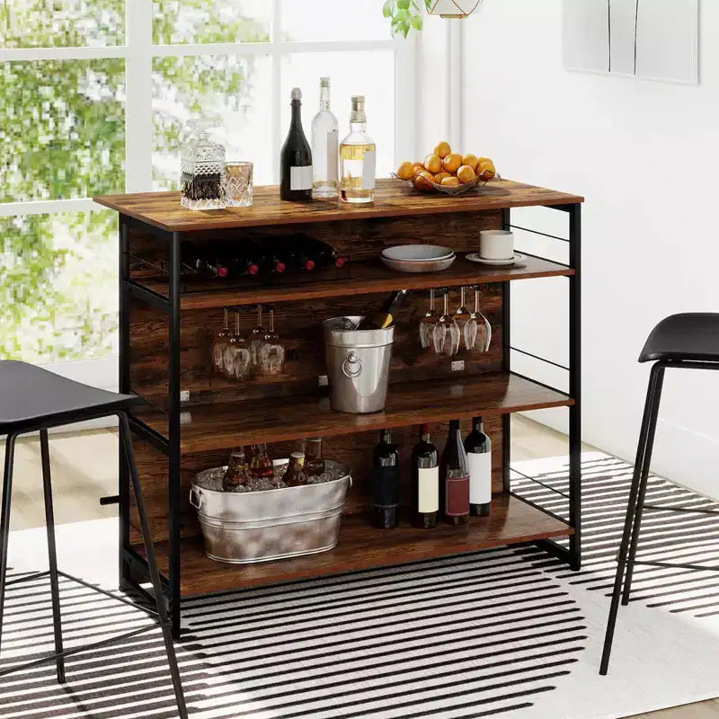 Costway Kitchen Island, 4-Tier Mini Bar Table Height Pub Table with Footrest, Wine Rack