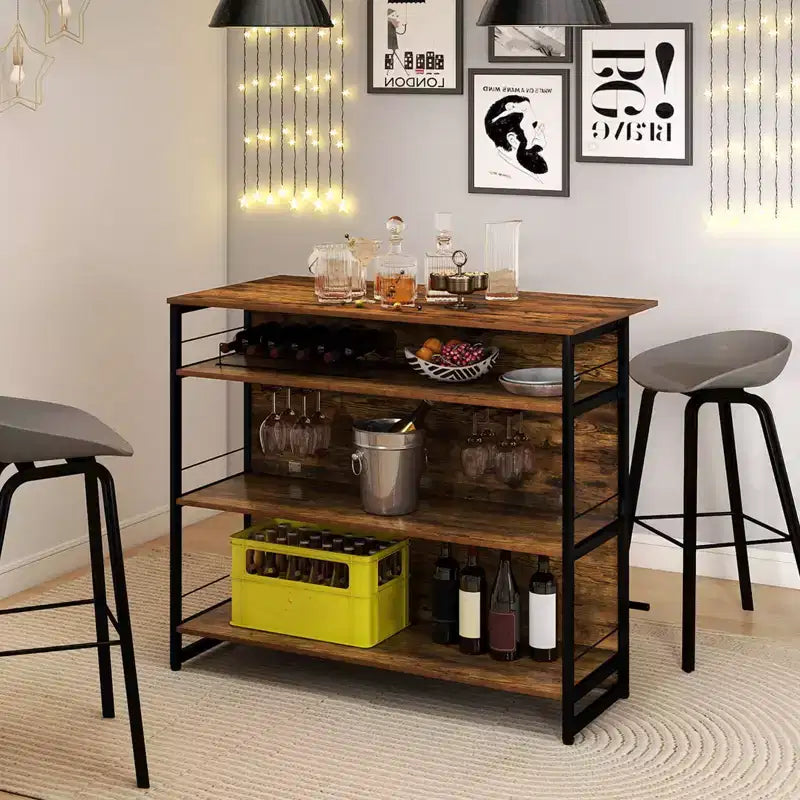 Costway Kitchen Island, 4-Tier Mini Bar Table Height Pub Table with Footrest, Wine Rack